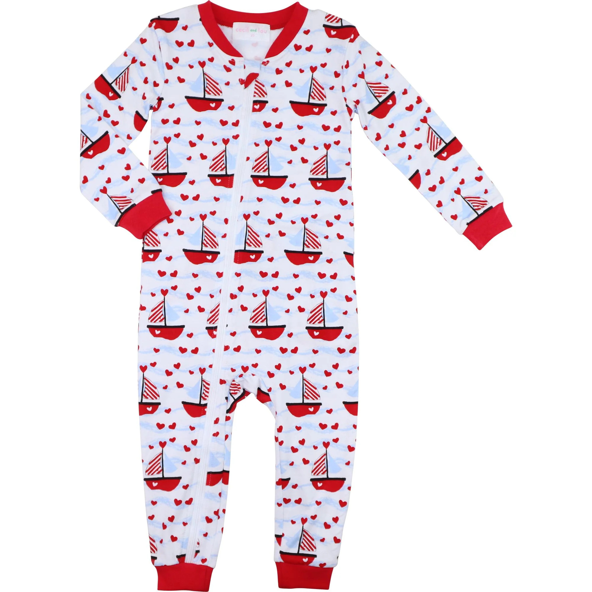 Valentine Sailboat Knit Zipper Pajamas | Cecil and Lou