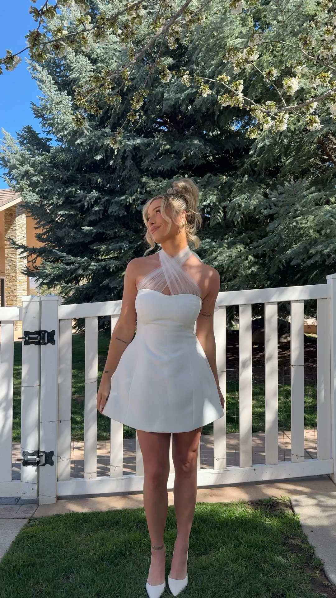 Maryam Tulle Bow Mini Dress - White curated