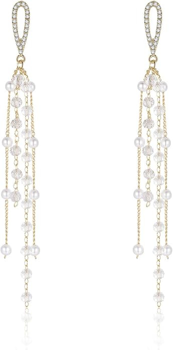 Kruckel Waterfall Earring - Spring-Inspired Dangle Women Jewelry, Golden Studs with Clear Sparkly... | Amazon (US)