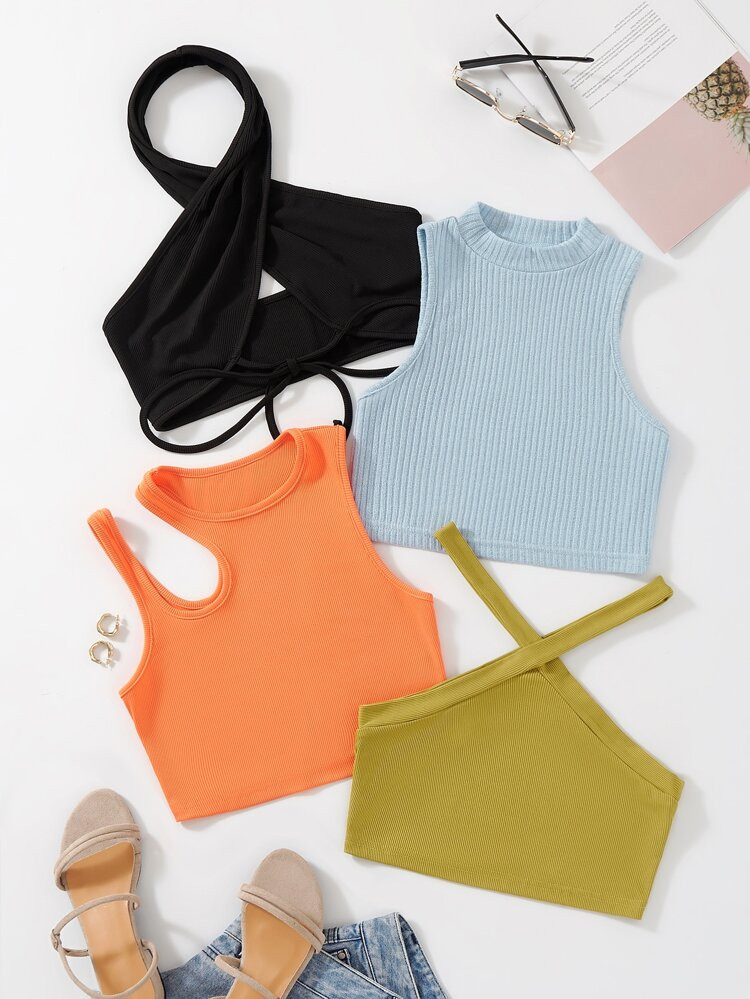 4pcs Rib-knit Top | SHEIN