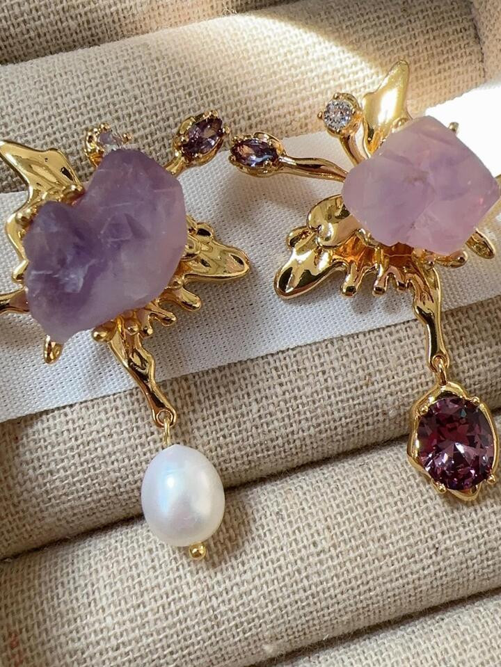 1pair High-End Baroque Faux Pearl Earrings With Palace Style Design, Heavy Duty, Asymmetrical But... | SHEIN