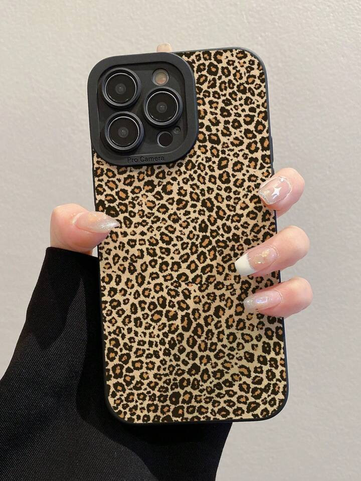 Leopard Print Painted Straight Edge High-Precision Minimalist Black Anti-Fall Thick Phone Case, P... | SHEIN