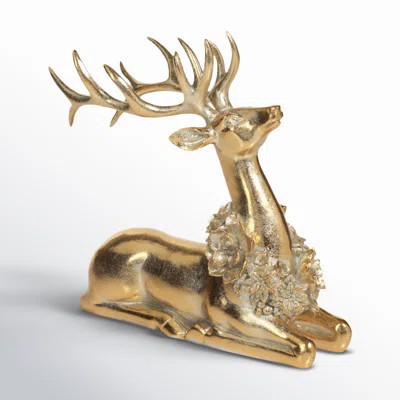 Sitting Deer Figurine with Floral Wreath | Wayfair North America