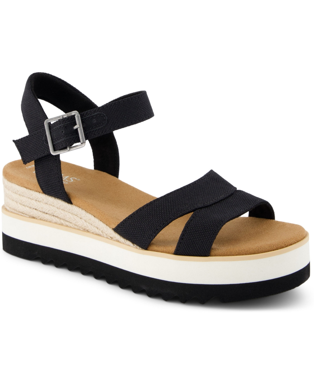 Toms Women's Louisa Open Toe Wedge Sandals - Black Heavy Canvas | Macy's