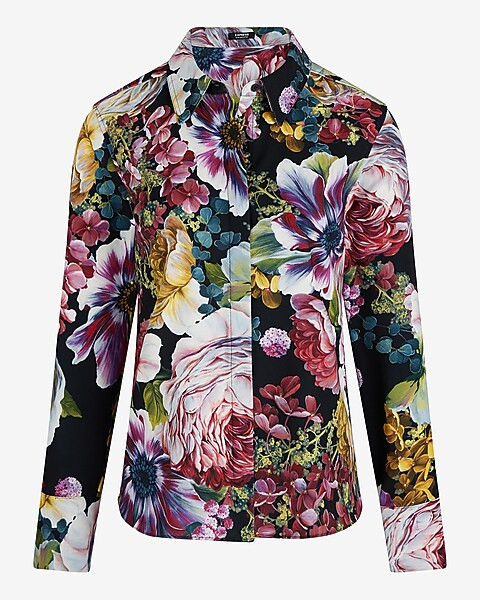 Satin Floral Slim Portofino Shirt | Express