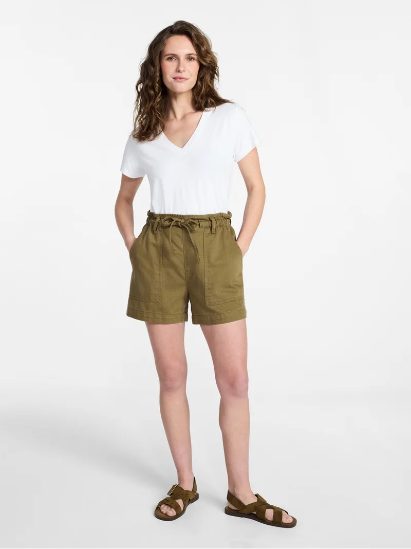 Time and Tru Women's Drapey Twill Utility Shorts, 4" Inseam, Sizes XS-XXXL | Walmart (US)