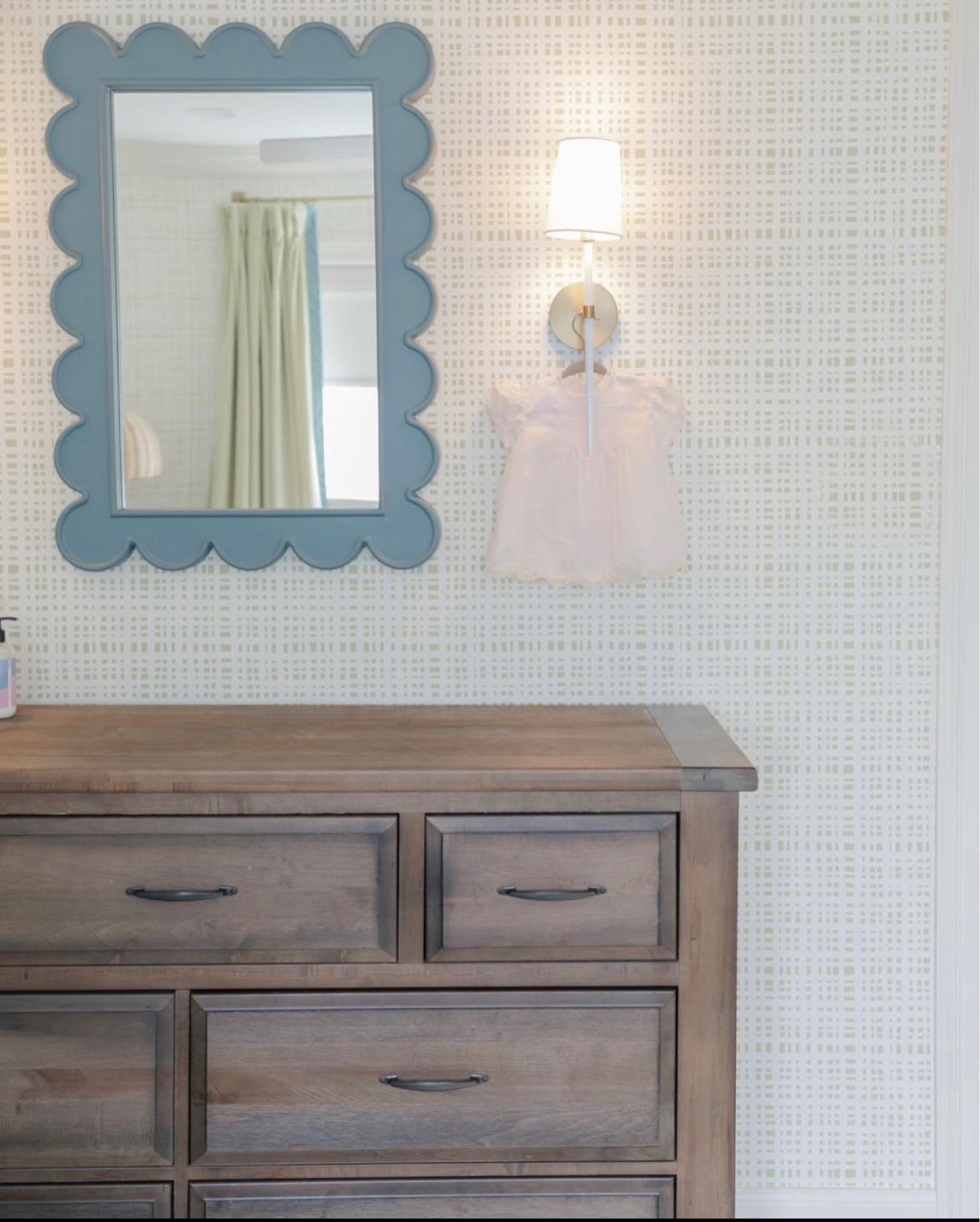 Nursery, baby, little girl, little boy, newborn, blue scalloped mirror, wallpaper, timeless decor, coastal decor, neutral decor, home decor, interior designer finds

#LTKkids #LTKbaby #LTKhome