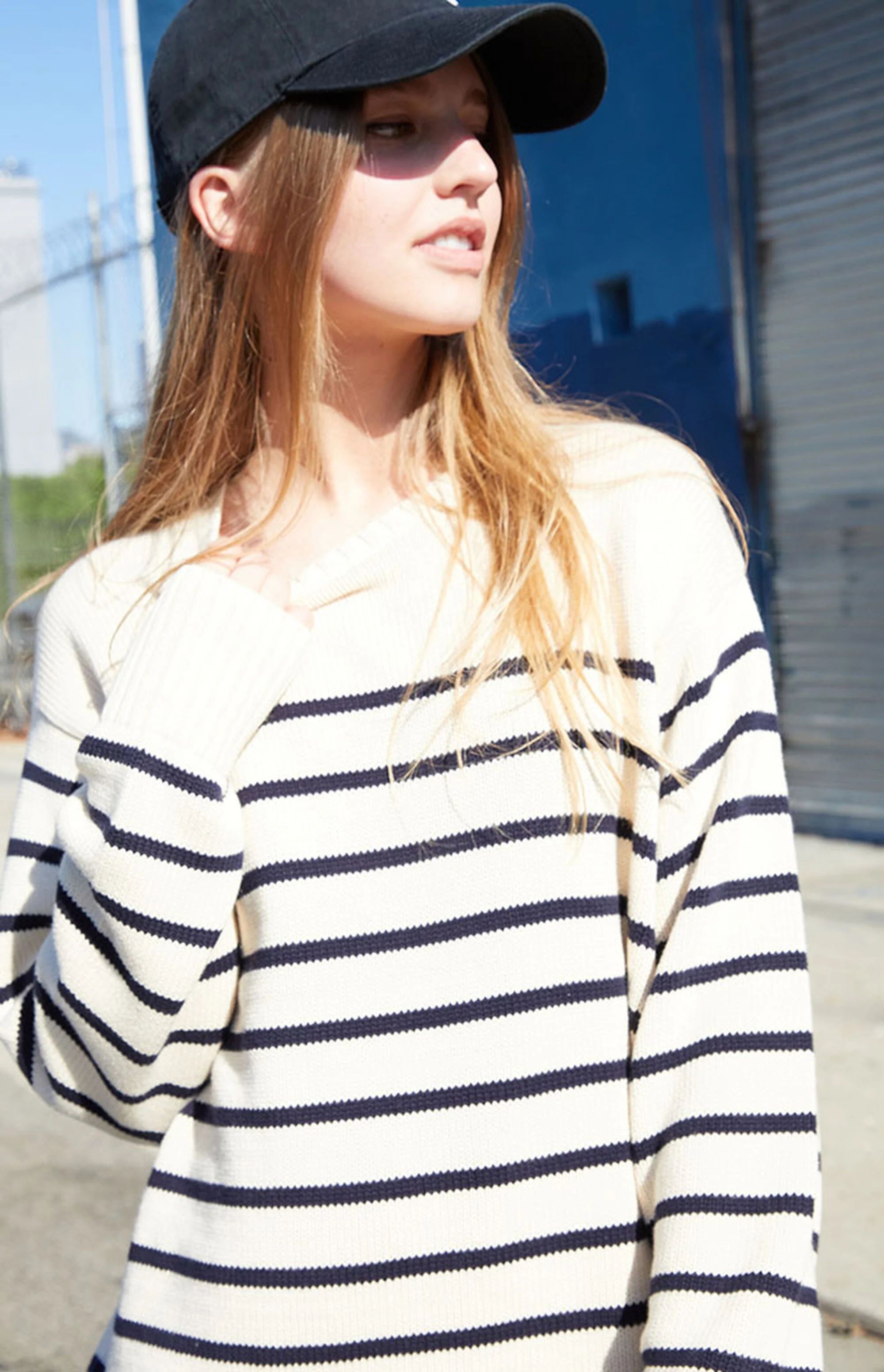 John Galt White & Blue Striped Brianna Sweater | PacSun