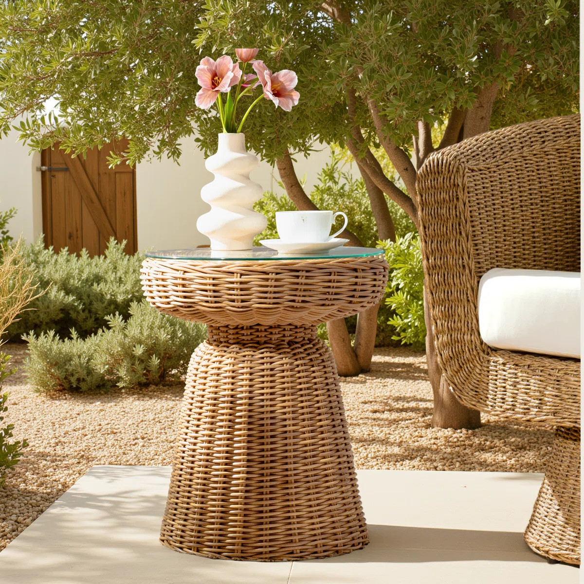 Anesty 20.75"Tall Coastal Wicker Frame with Glass Top End Table | Wayfair North America