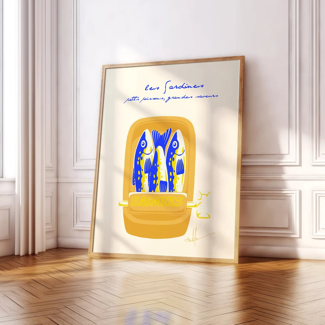 Sardines Print Tin Fish Kitchen Wall Art Retro Food Art Vintage Foodie Gift Food Art Kitchen Deco... | Etsy (US)