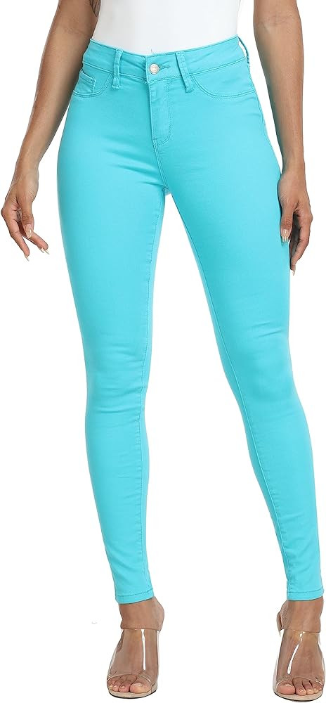 WAYRUNZ Womens Hyper Ultra Stretch Comfy Pants Colored Mid-Rise Skinny Jean Juniors Jegging | Amazon (US)