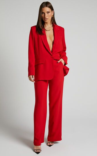 Bonnie Pants - High Waisted Tailored Wide Leg Pants in Red | Showpo (US, UK & Europe)