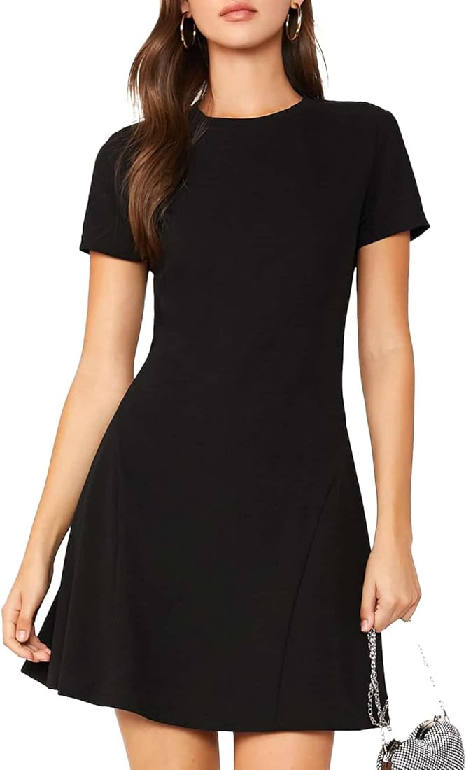 Verdusa Women's Casual Short Sleeve Round Neck Short Flared A Line Dress | Amazon (US)
