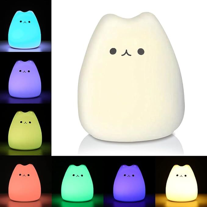 Litake LED Cat Night Light, Battery Powered Silicone Cute Cat Nursery Lights with Warm White and ... | Amazon (US)