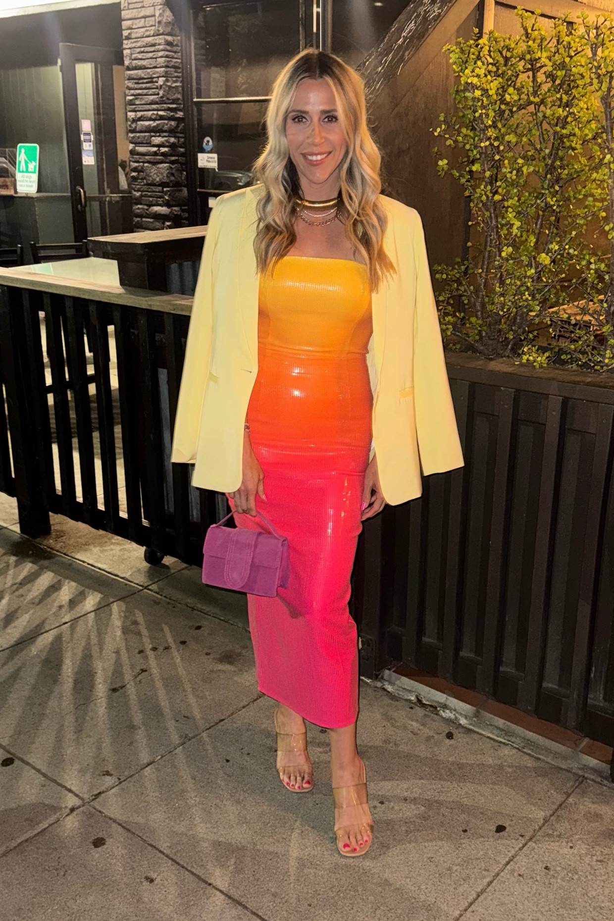 Sunset 🌅 theme for my besties Bach! Blazer is old VICI ! Wearing a size medium. Runs TTS. 

#LTKWedding #LTKOver40 #LTKSeasonal