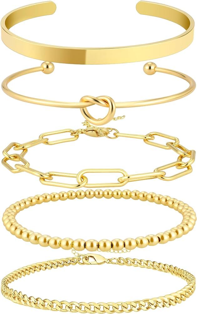 Bangle Bracelet Set for Women,14K Real Gold Plated/925 Sterling Silver Plated Bangle Cuff Bracele... | Amazon (US)