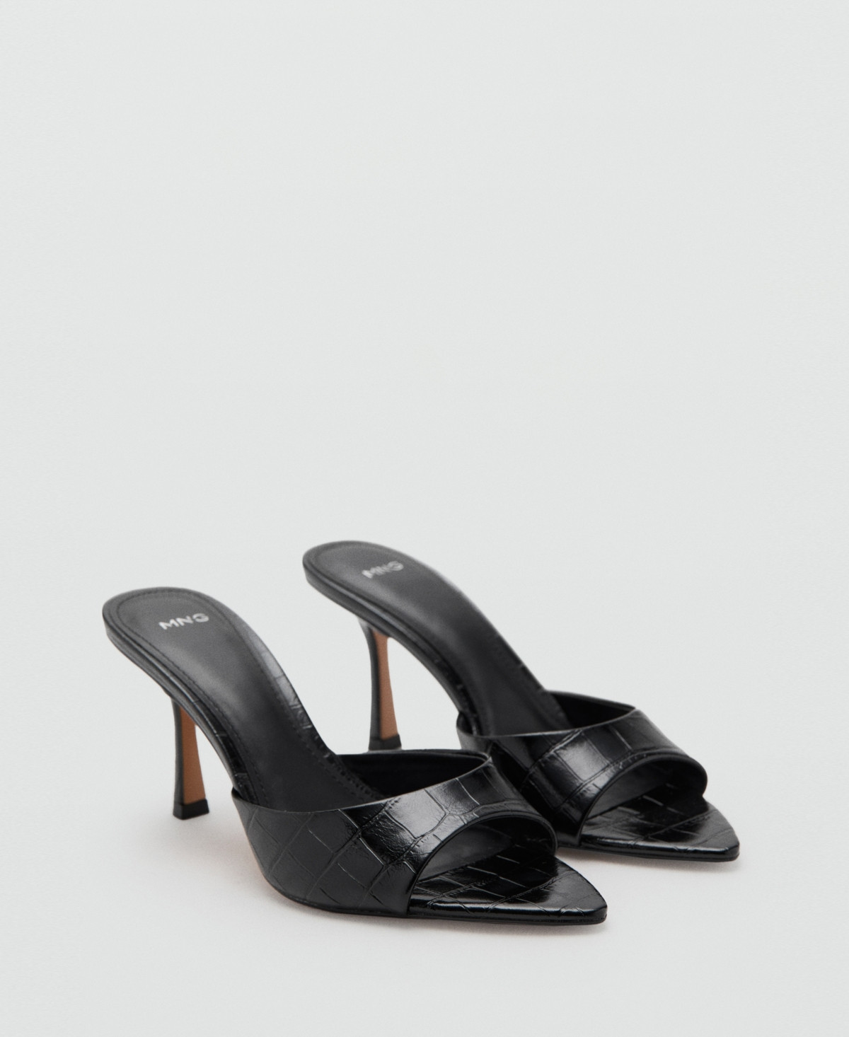Mango Women's Croc-Effect Heeled Sandals - Black | Macy's