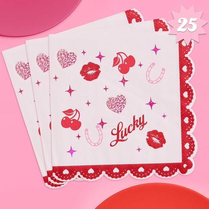 xo, Fetti Lucky in Love Napkins - 3-ply, 25 pcs | Valentine's Day Cocktail Napkins, Trendy Galent... | Amazon (US)