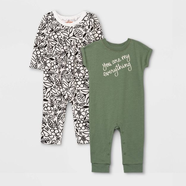 Baby Girls' 2pk 'You Are My Everything' Romper - Cat & Jack™ Sage Green | Target