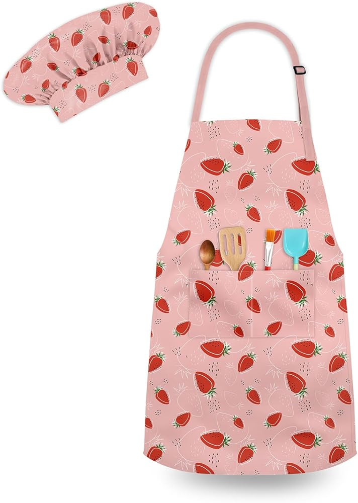 Kids Chef Hat and Apron, Adjustable Kids Aprons with Pocket Girls Boys Kitchen Toddler Aprons for... | Amazon (US)