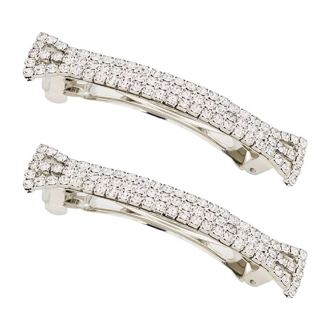 2 Pieces Three Row Rhinestone Crystal Hair Barrette Hair Rhinestone Barrette Gorgeous Bling Rhine... | Amazon (US)
