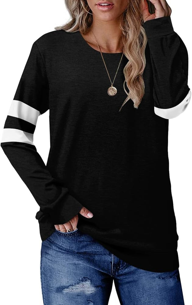 CRAZY GRID Women’s Long Sleeve T Shirt Color Block Pullover Crew Neck Loose Comfy Casual Tops | Amazon (US)