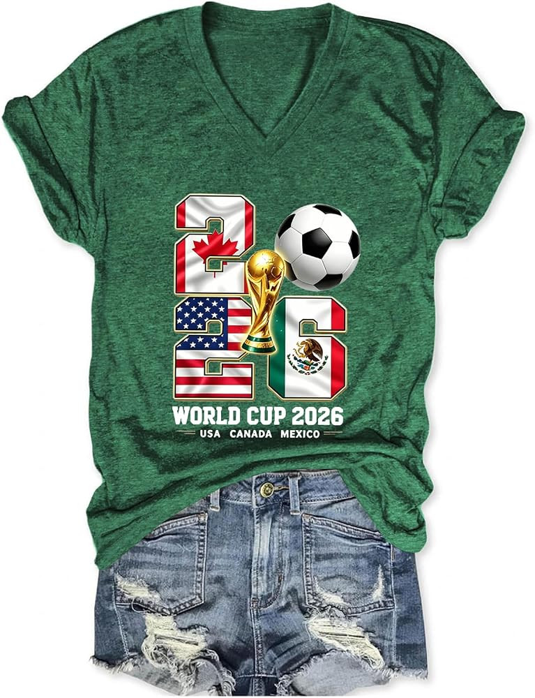 World Cup 2026 Shirt Game Day T Shirts for Women Football Fan Jersey Short Sleeve V Neck Tops | Amazon (US)