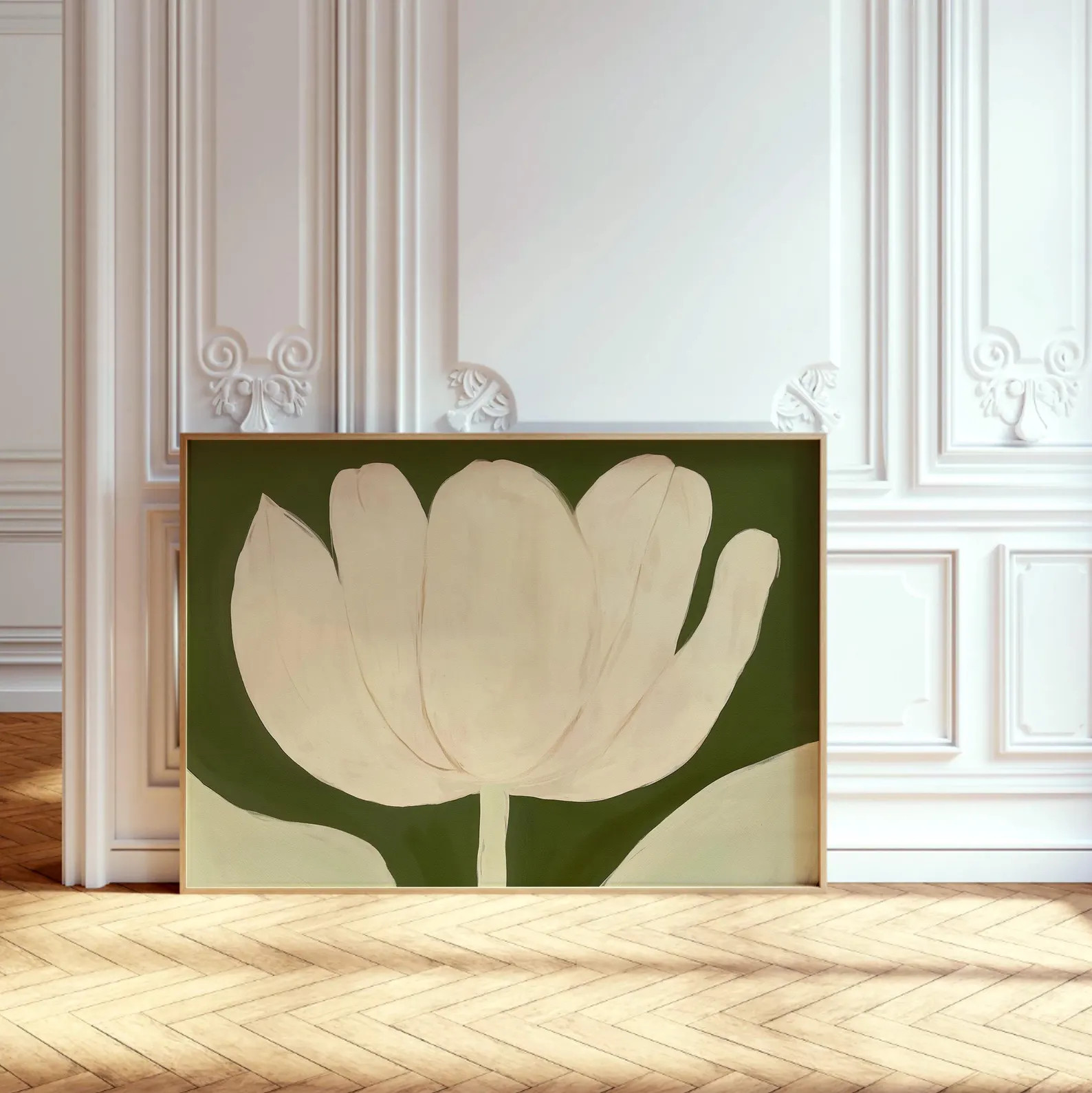 Framed Abstract Floral Landscape Print | White Tulip Botanical Painting Poster | Modern Green Wal... | Etsy (US)