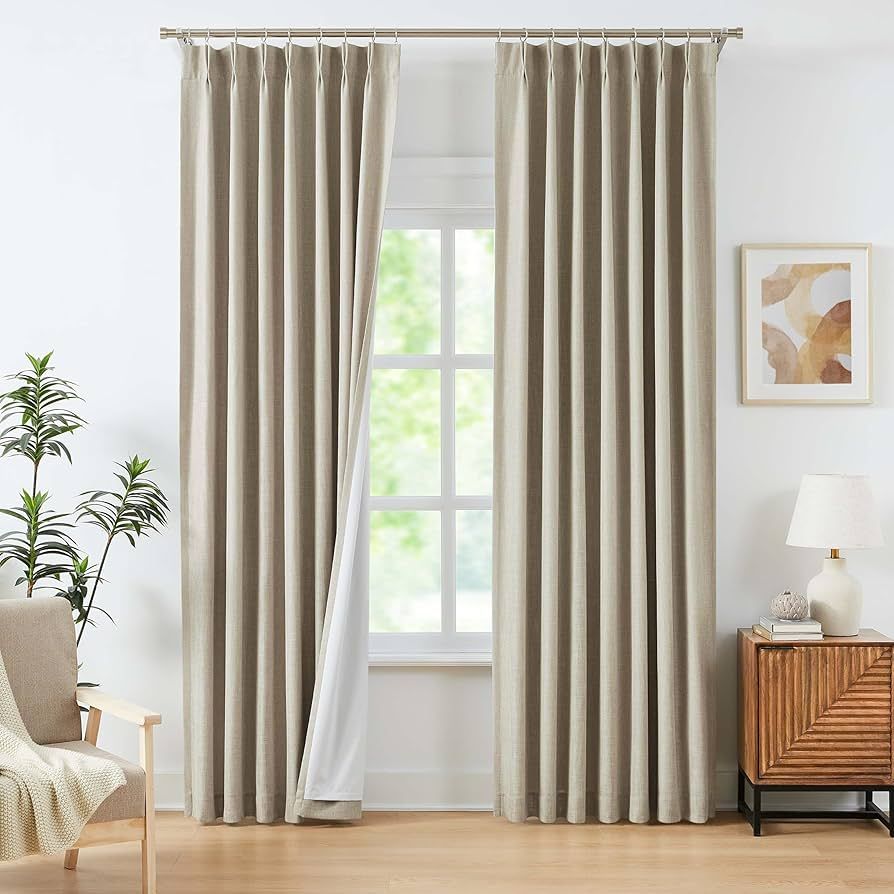 WEST LAKE Bailey Pinch Pleat Blackout Curtains 84 Inches Length with Liners,Oatmeal Tan Pinch Ple... | Amazon (US)