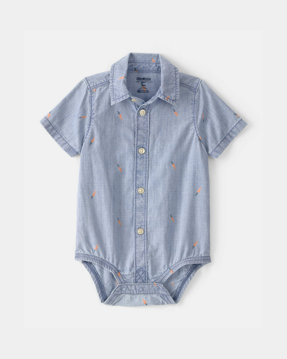 Baby Boy Easter Carrot Chambray Short-Sleeve Button-Down Bodysuit - Light Wash | Carter's Inc