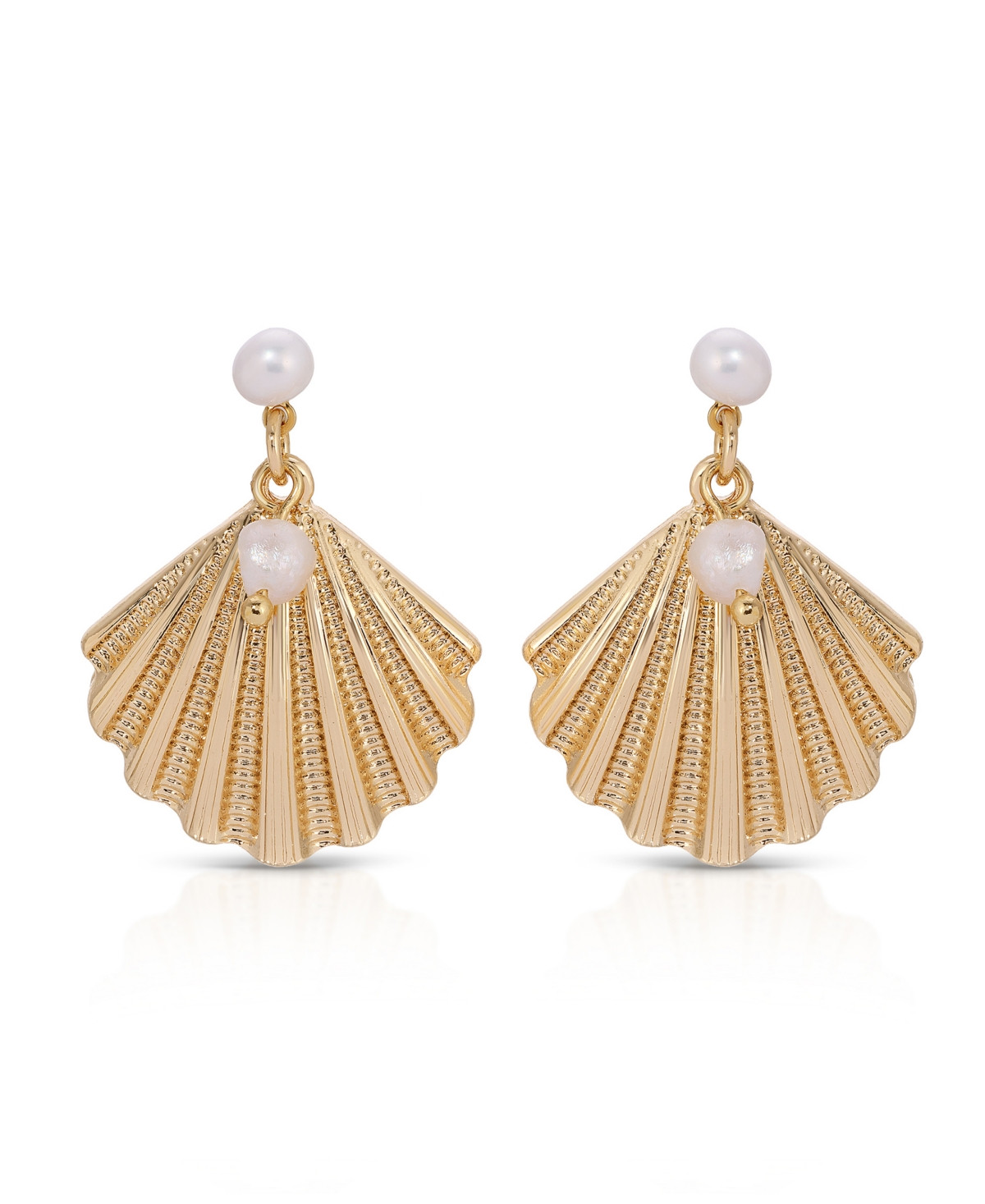 Ettika Scallop Shell with Cultivated Pearl Earrings - Gold | Macy's