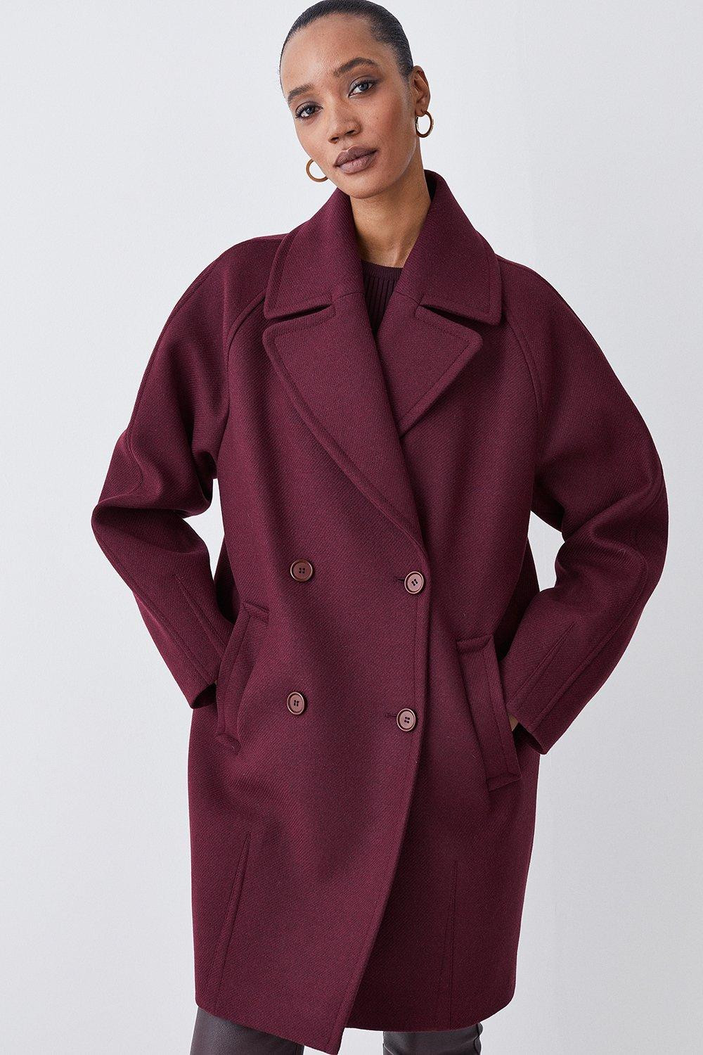 Italian Virgin Wool Rounded Double Breasted Coat | Karen Millen UK + IE + DE + NL