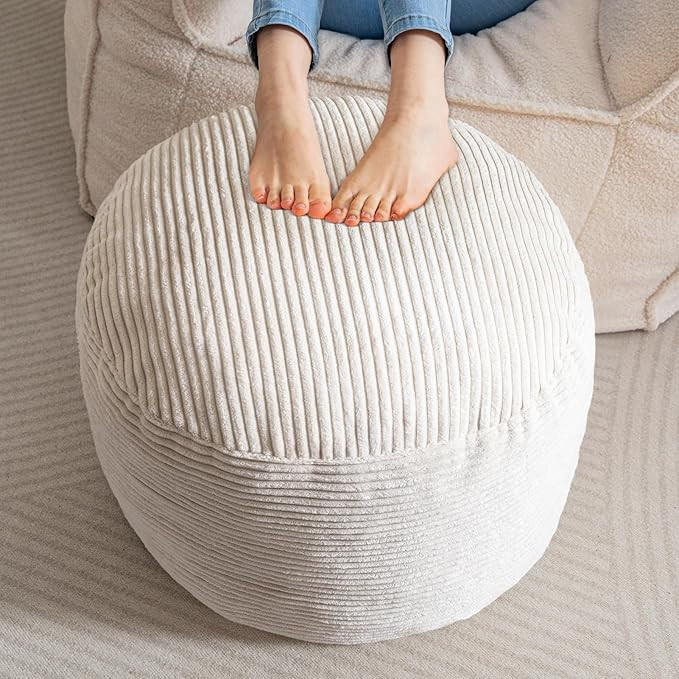 HIGOGOGO Round Stuffed Pouf Ottoman, Corduroy Poufs with Foam Chunk Filling, Furry and Fluffy Pou... | Amazon (US)