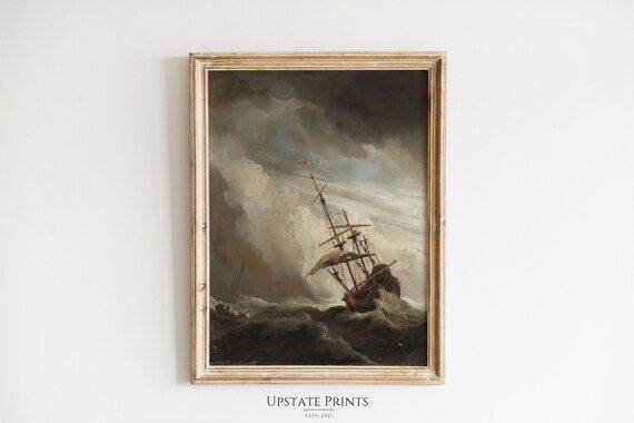 Moody Nautical Ship Painting  Vintage Seascape Print  | Etsy | Etsy (US)