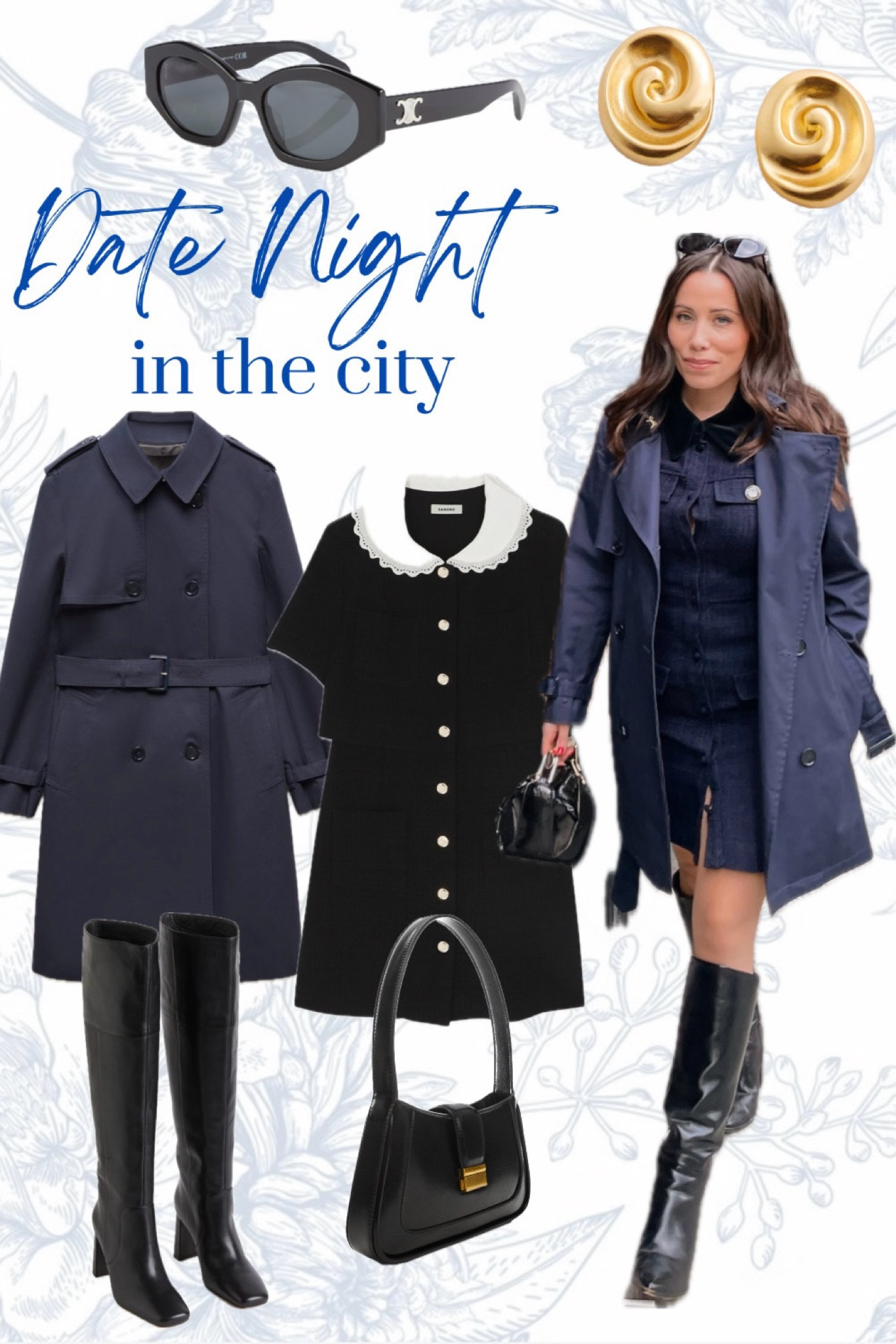 If your spring is anything like ours has been here in Barcelona, evenings call for a bit warmer of a look than usual, and to be ready for the elements 🌧️ so this date night look keeps you covered with a sharp trench coat, feet dry, but with that little bit of appeal (and breeze if I’m being honest) with the show of legs (don’t forget the nylons to strut with all the confidence). A simple and cut black bag with gold accent ties into vintage inspired earrings for a sophisticated but not over the top look 💙

#LTKStyleTip