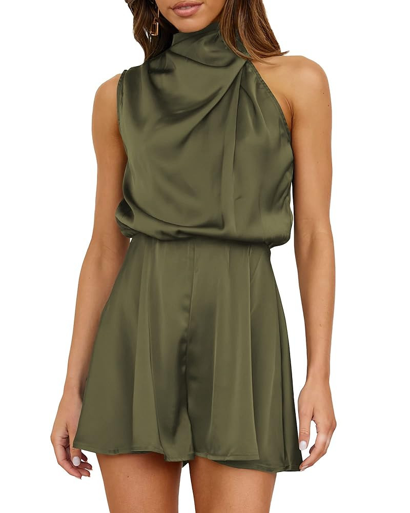 BTFBM Women Mock Neck Summer Romper 2025 Spring Beach Vacation Clothes Sleeveless Elastic Waist S... | Amazon (US)