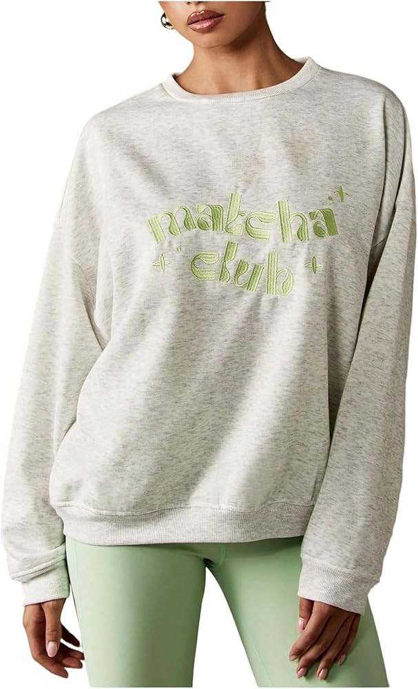 SHENHE Women's Letter Print Crewneck Long Sleeve Oversized Streetwear Lightweight Sweatshirt | Amazon (US)