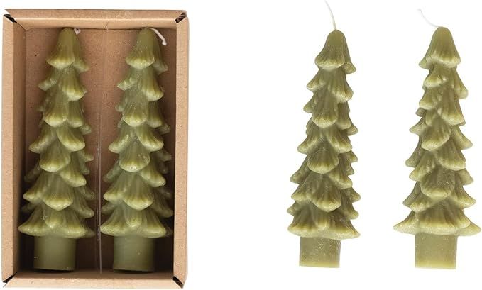 Unscented Tree Shaped Taper Candles, Cedar Green, Boxed Set Of 2 | Amazon (US)