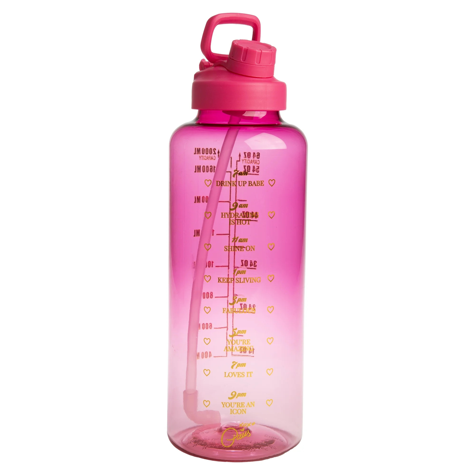 Paris Hilton Motivational Water Bottle with Removable Straw, 64-Ounce, Pink Ombre | Walmart (US)