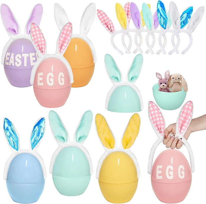 Fovths 6 Pack Giant Easter Egg 8 Inch Plastic Fillable Jumbo Eggs with Bunny Ear Handles Large Ea... | Amazon (US)