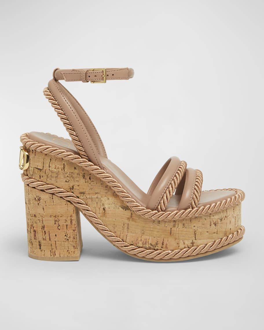 Valentino Garavani VLogo Leather Espadrille Platform Sandals | Neiman Marcus