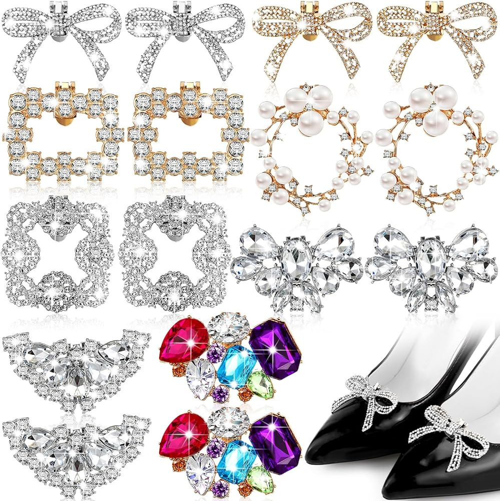 8 Pairs Rhinestone Shoe Clips Crystal Shoe Buckle Removable Wedding Bow Shoe Clips Bridal Women S... | Amazon (US)
