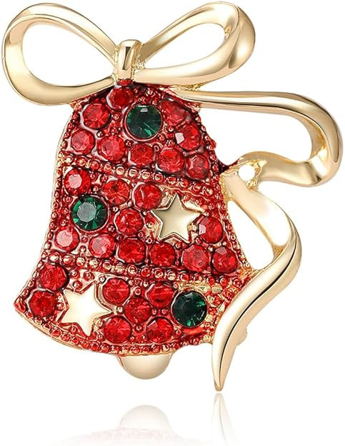 Rhinestone Christmas Bells Brooch for Women Red Christmas Bell Brooch Pin Fashion Crystal Bowknot... | Amazon (US)