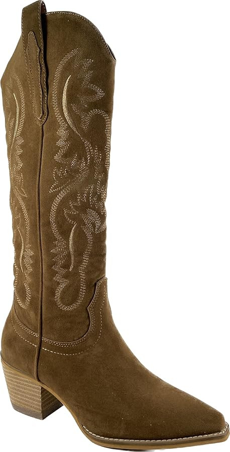 ARIDER GIRL Hanan Women's 15" Knee High Stacked Heel Snipped Toe Western Boots | Amazon (US)