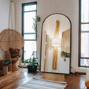71 in. x 32 in. Modern Arch Metal Framed Black Full-Length Leaning Mirror | The Home Depot