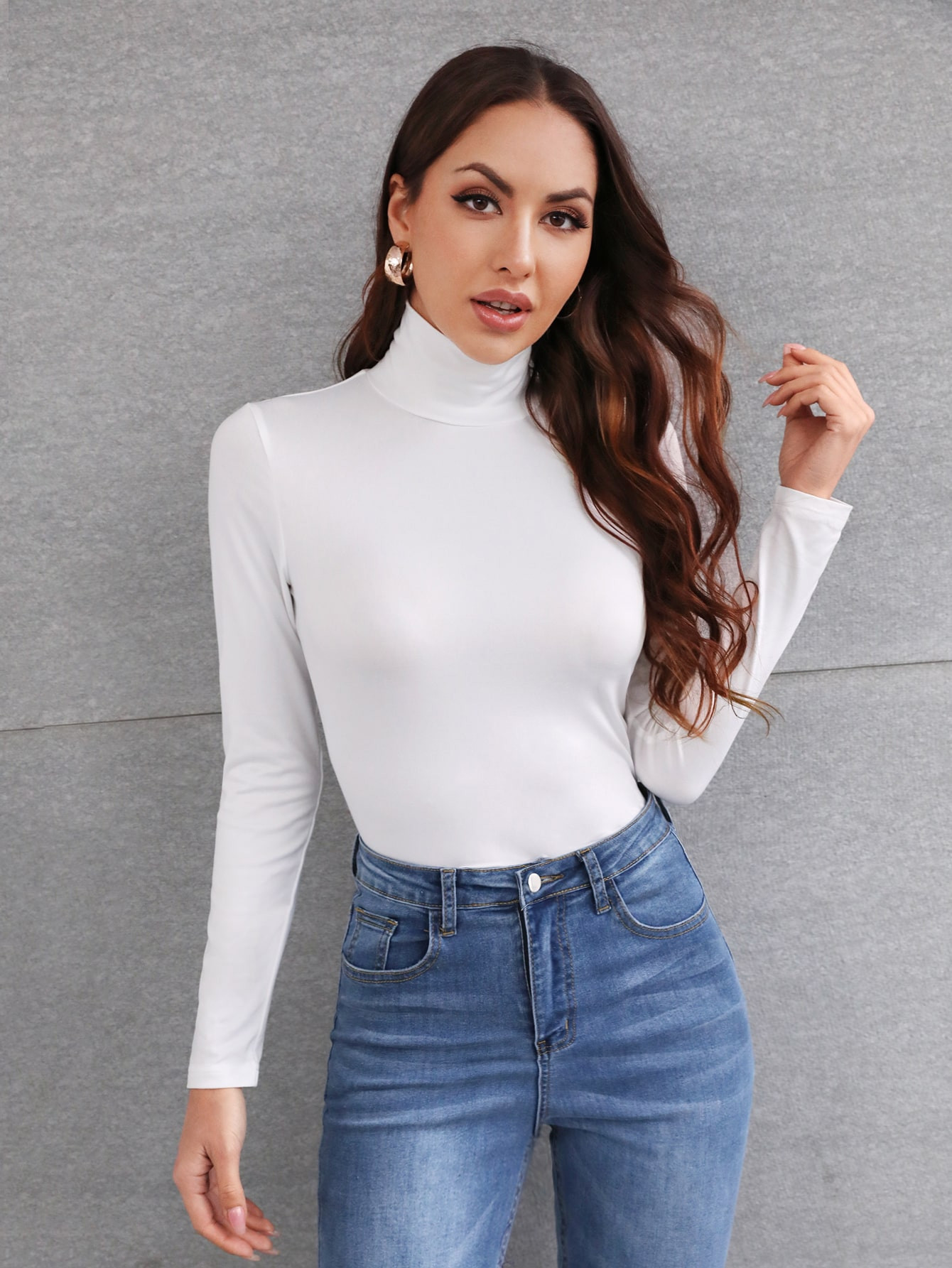 SHEIN Frenchy High Neck Slim Fit Basic Tee | SHEIN