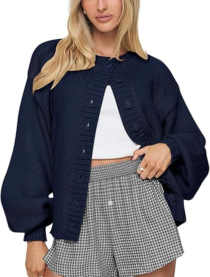 LOMON Cardigan for Women Lantern Long Sleeve Button Down Sweater Oversized Open Front Cardigan Sw... | Amazon (US)