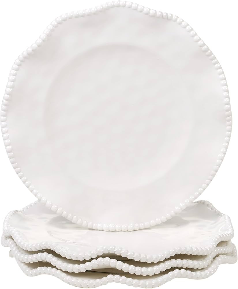 Perlette Cream Beaded Salad Plates - Set of 4, 9" Chic Melamine Dinnerware, Unbreakable & Elegant... | Amazon (US)