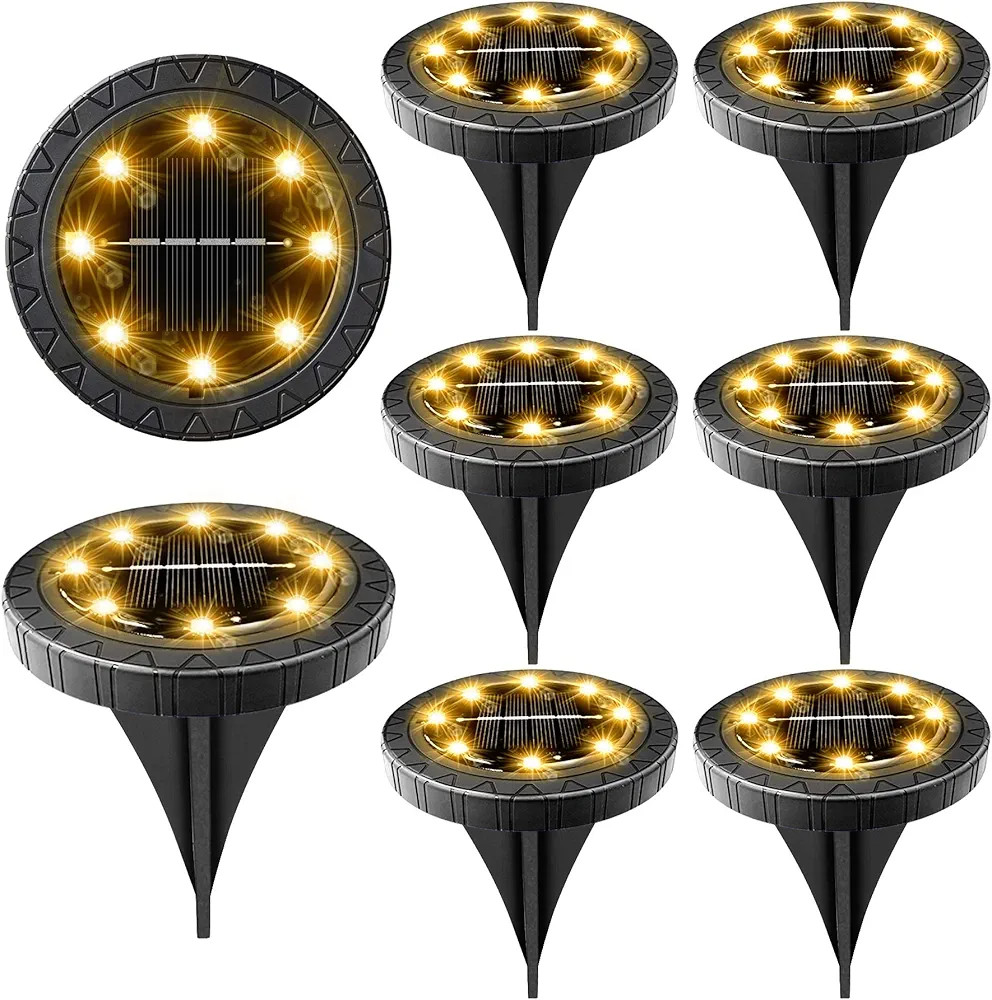 Solar Powered Ground Lights 8 Pack,IP68 Waterproof Outdoor LED Disk Lights for Garden,Non-Slip La... | Amazon (US)