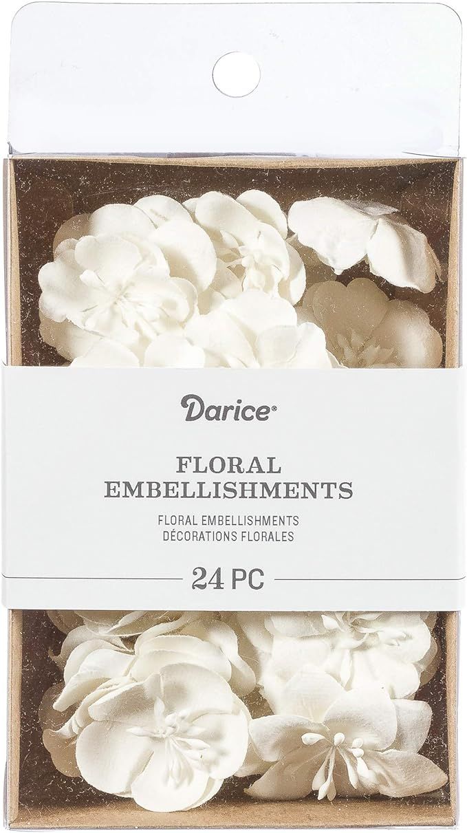 Darice White, Mulberry Floral Embellishments, 1.75 inches, 24 Pack | Amazon (US)